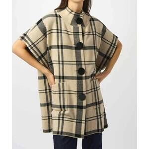 NEW JOSEPH RIBKOFF plaid poncho in champagne/black